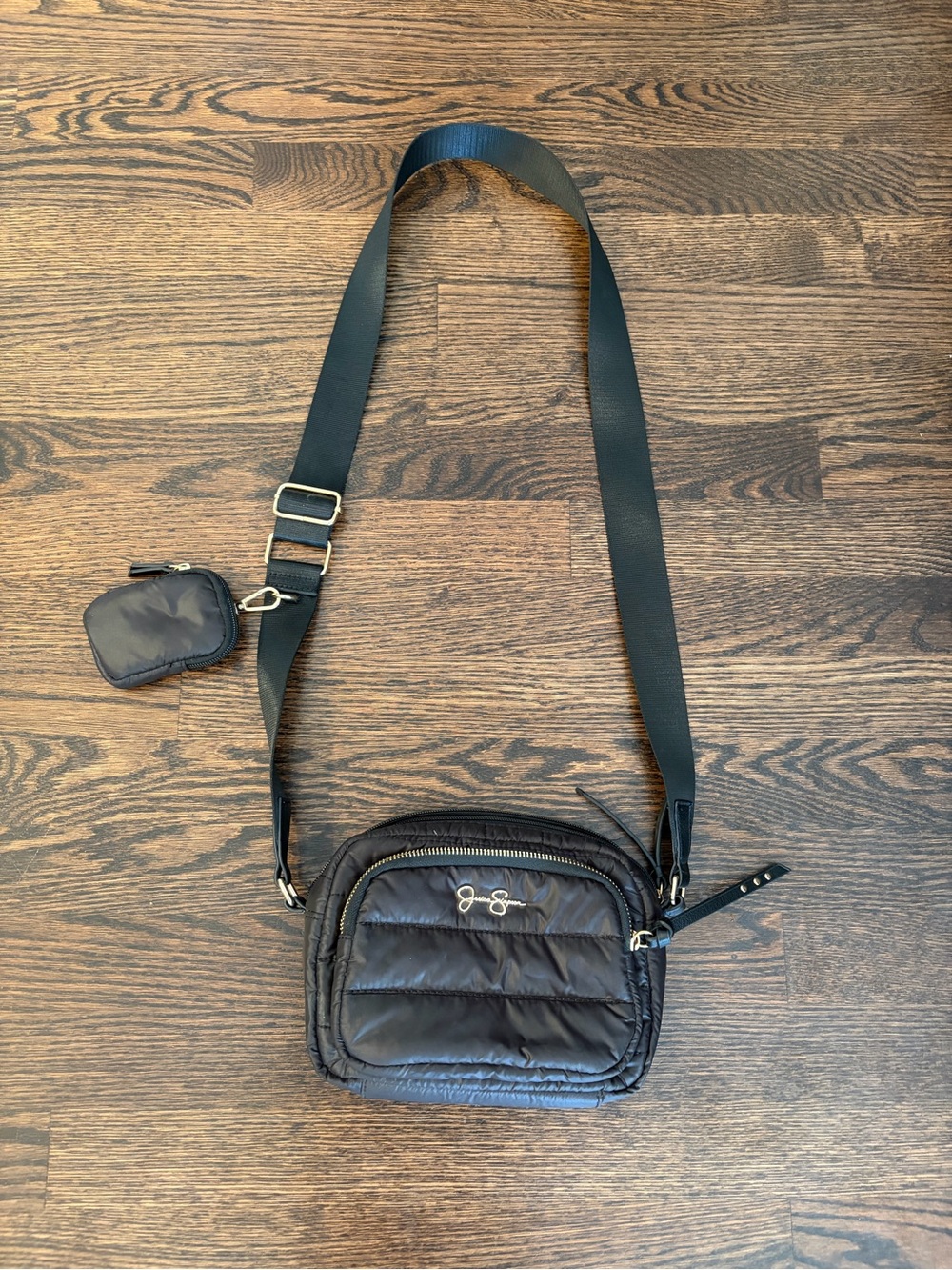 Jessica Simpson Black Quilted Mini Crossbody Bag with Removable Coin Pouch